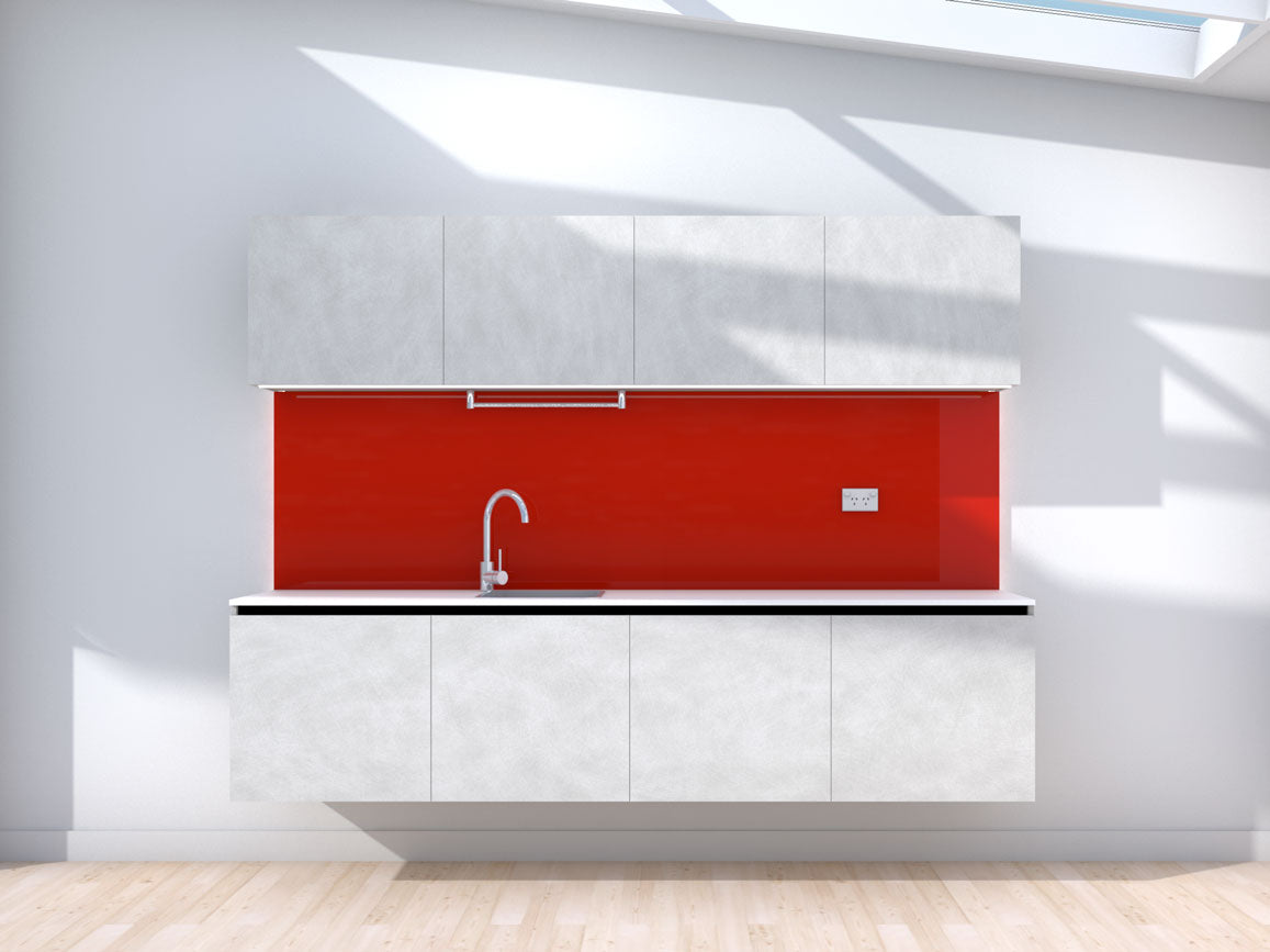 Ascent - 2.4m Floating Prefabricated Kitchenette - grey and red - no appliances