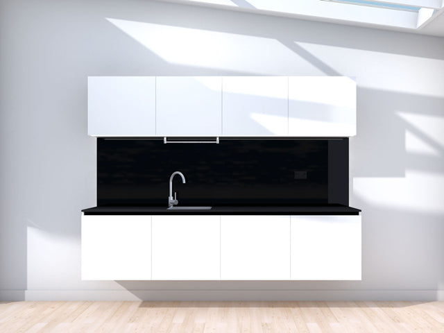 Ascent - 2.4m Floating Prefabricated Kitchenette - white and black - no appliances