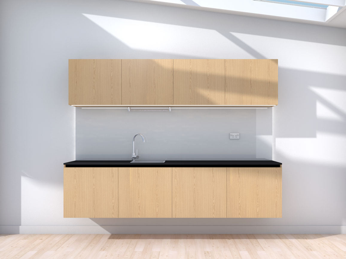 Liftoff - 2.4m Floating Prefabricated Kitchenette - oak and grey - no appliances