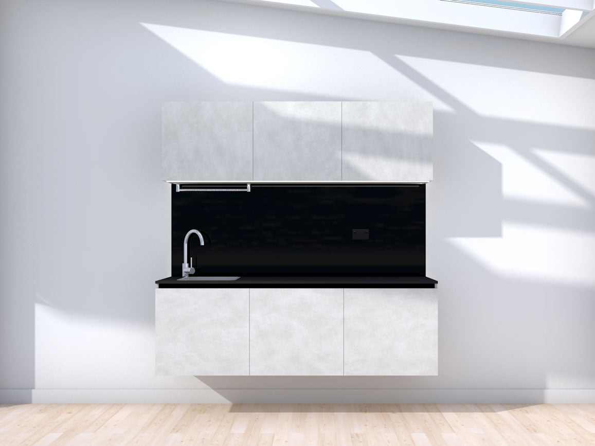 Orbit - 1.8m Floating Prefabricated Kitchenette - grey and black - no appliances
