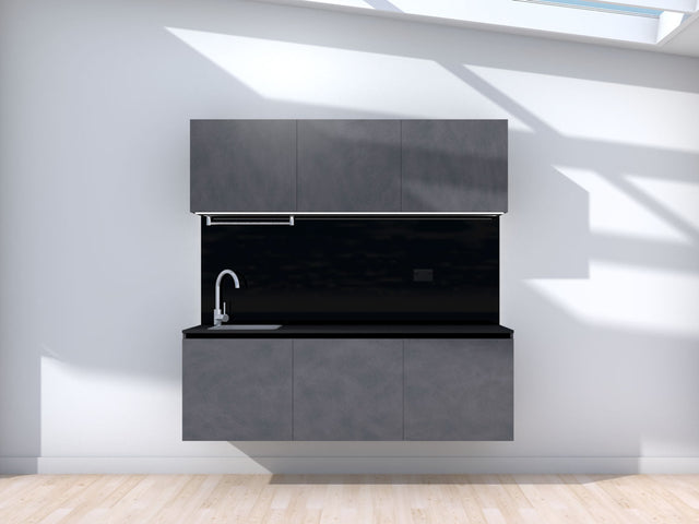 Orbit - 1.8m Floating Prefabricated Kitchenette - slate and black - no appliances