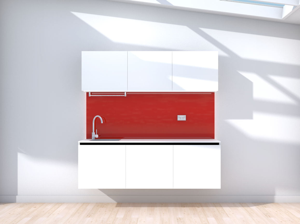 Orbit - 1.8m Floating Prefabricated Kitchenette - white and red - no appliances