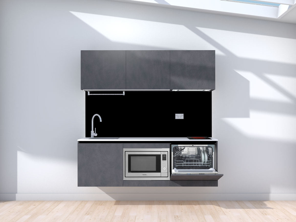 Orbit - 1.8m Floating Prefabricated Kitchenette - slate and black - with appliances