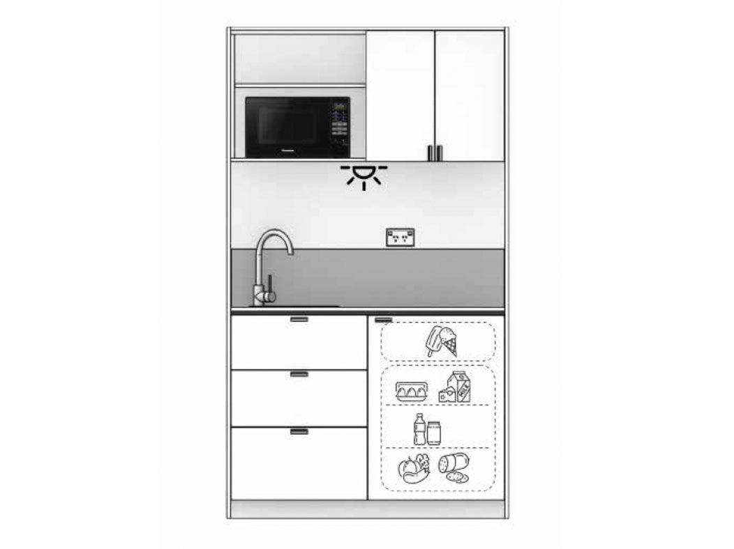 Marla - 1.2m Compact Wall Unit Kitchenette. Diagram.