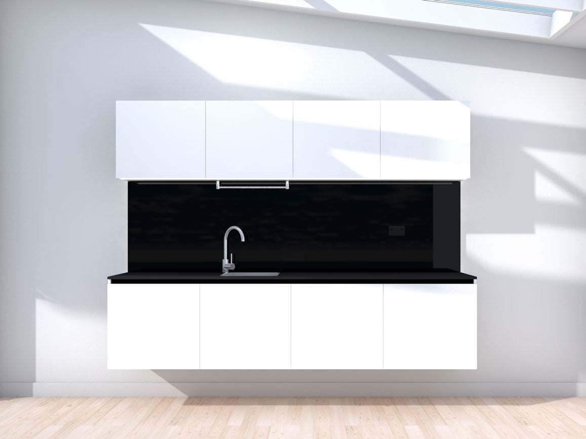 Ascent - 2.4m Floating Prefabricated Kitchenette - white and black - no appliances