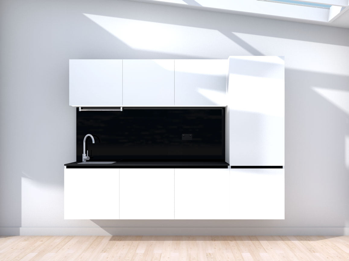 Levitate- 2.4m Floating Prefabricated Kitchenette - white and black - no appliances