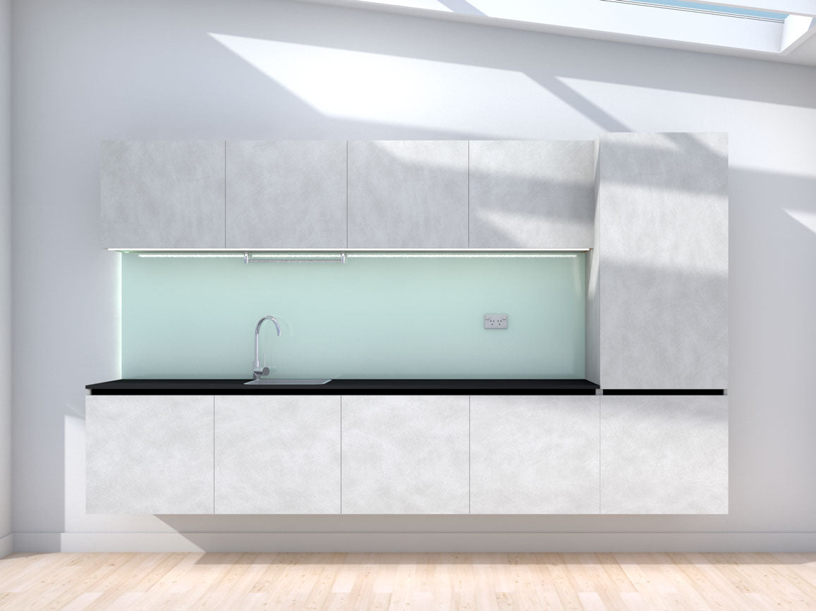 Upgrade - 3.0m Floating Prefabricated Kitchenette - grey and mint - no appliances