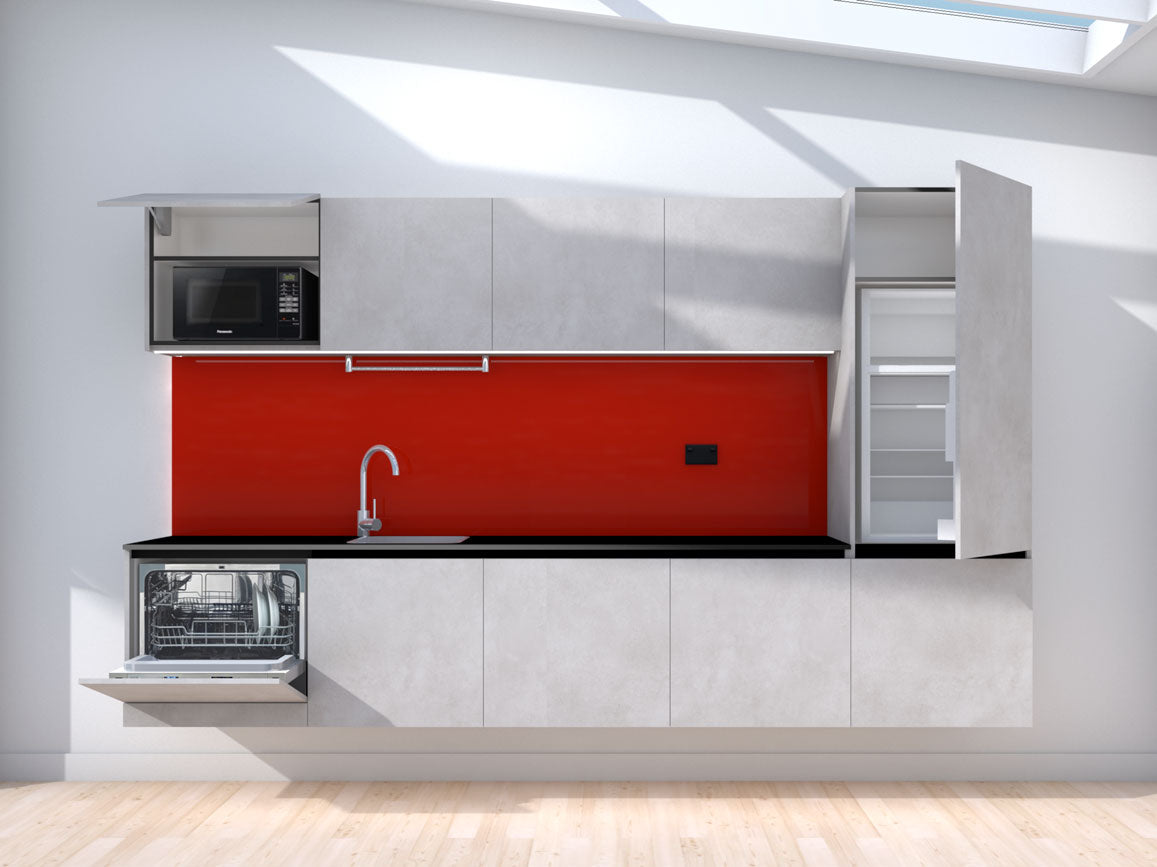 Upward - 3.0m Floating Prefabricated Kitchenette - grey and red - with appliances