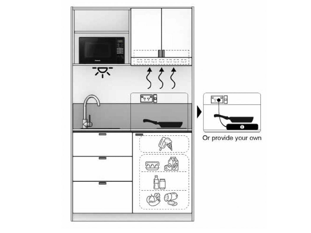 Blair - 1.2m Compact Wall Unit Kitchenette. Diagram.