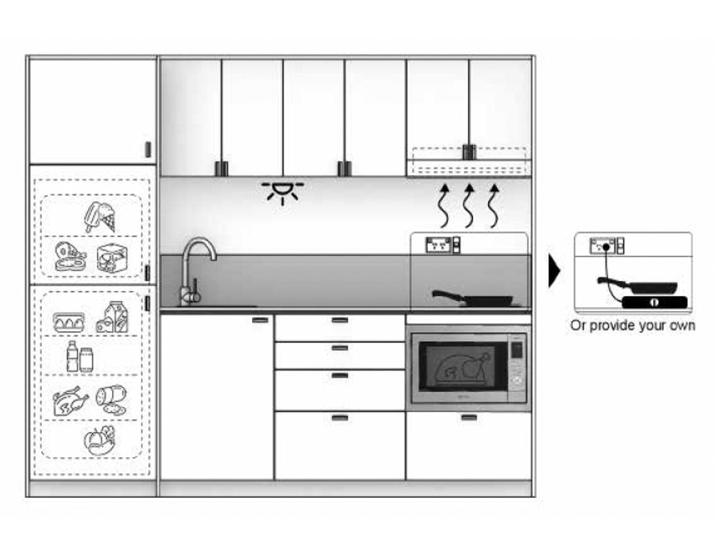 Maui - 2.45m Extended Wall Unit Kitchenette. Diagram.