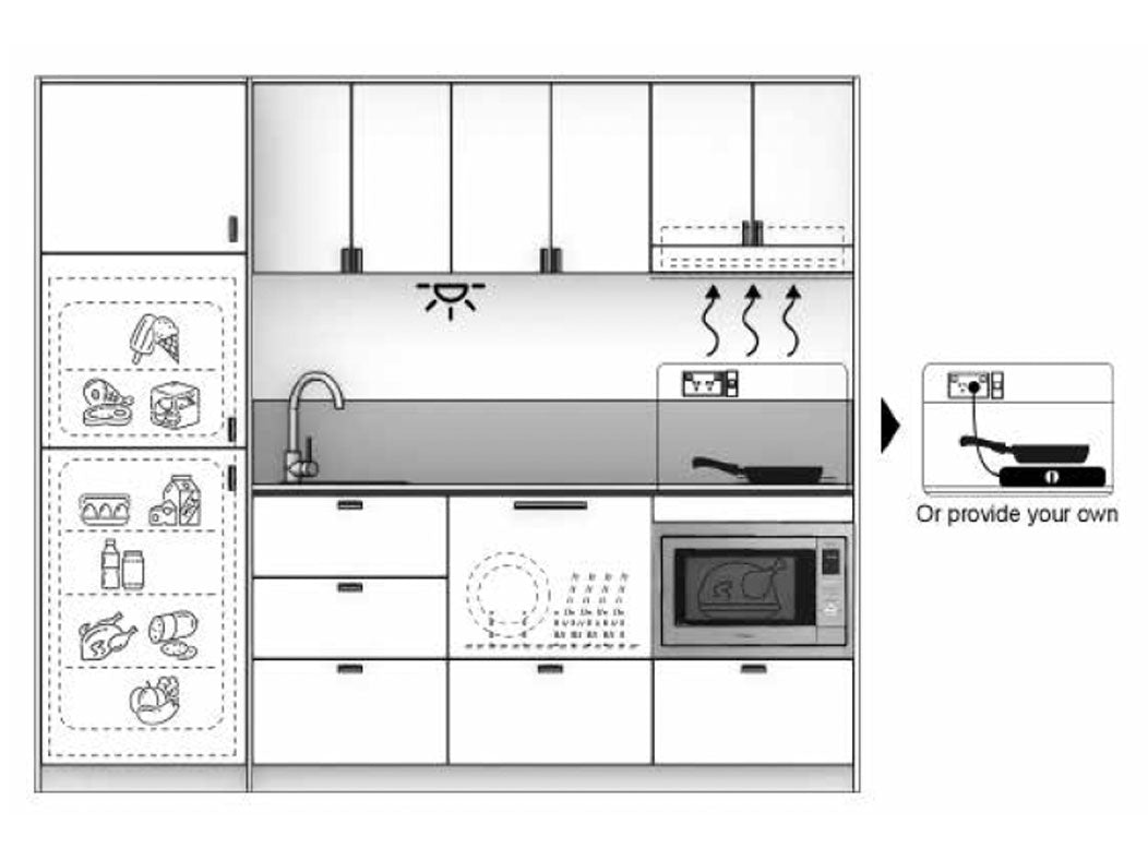 Koha - 2.45m Extended Wall Unit Kitchenette. Diagram.