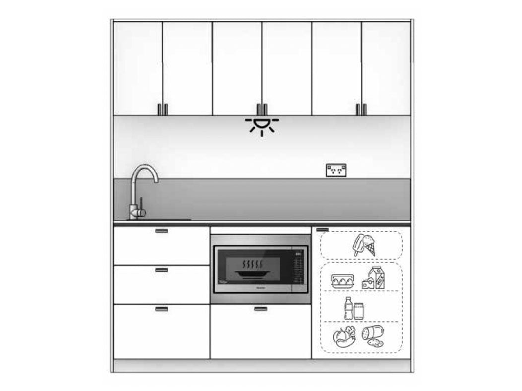 Sydney - 1.8m Regular Wall Unit Kitchenette Diagram